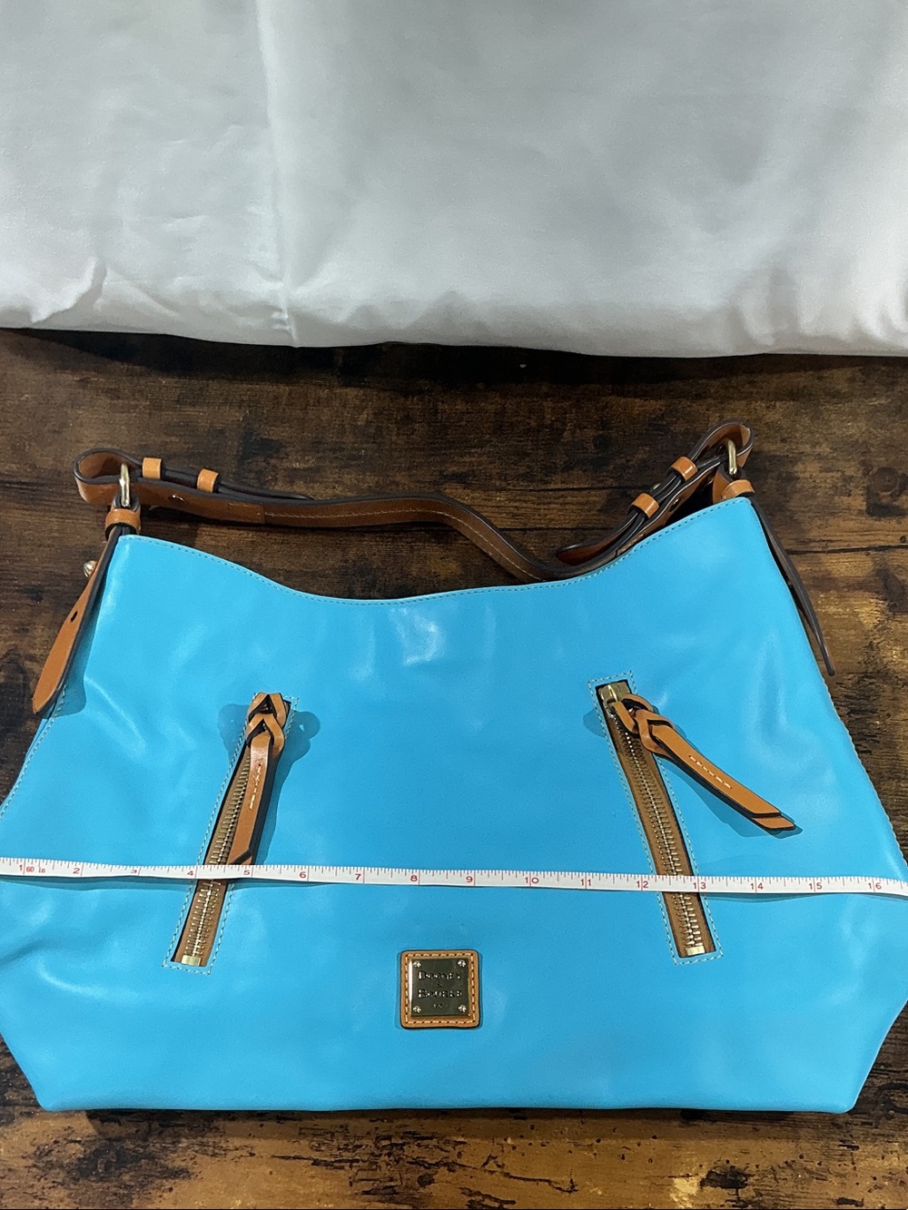 Dooney & Bourke Turquoise Nylon Shoulder Bag with Tan Leather Accents - Picture 15 of 16